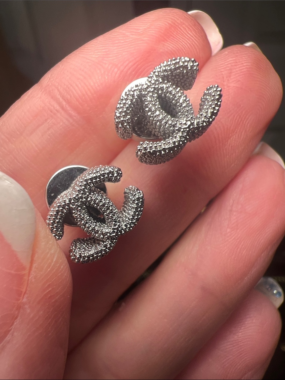 Designer-Inspired Silver Logo Stud Earrings